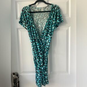 Diane Von Furstenberg Silk Wrap Dress Blue Animal Print